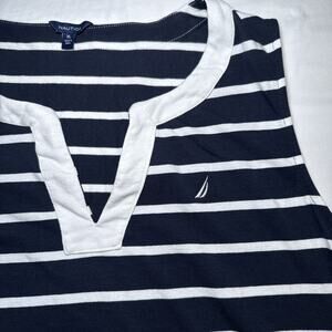 Nautica Womens XL Breton Stripes Sleeveless V-neck Stretch Cotton Polo Casual